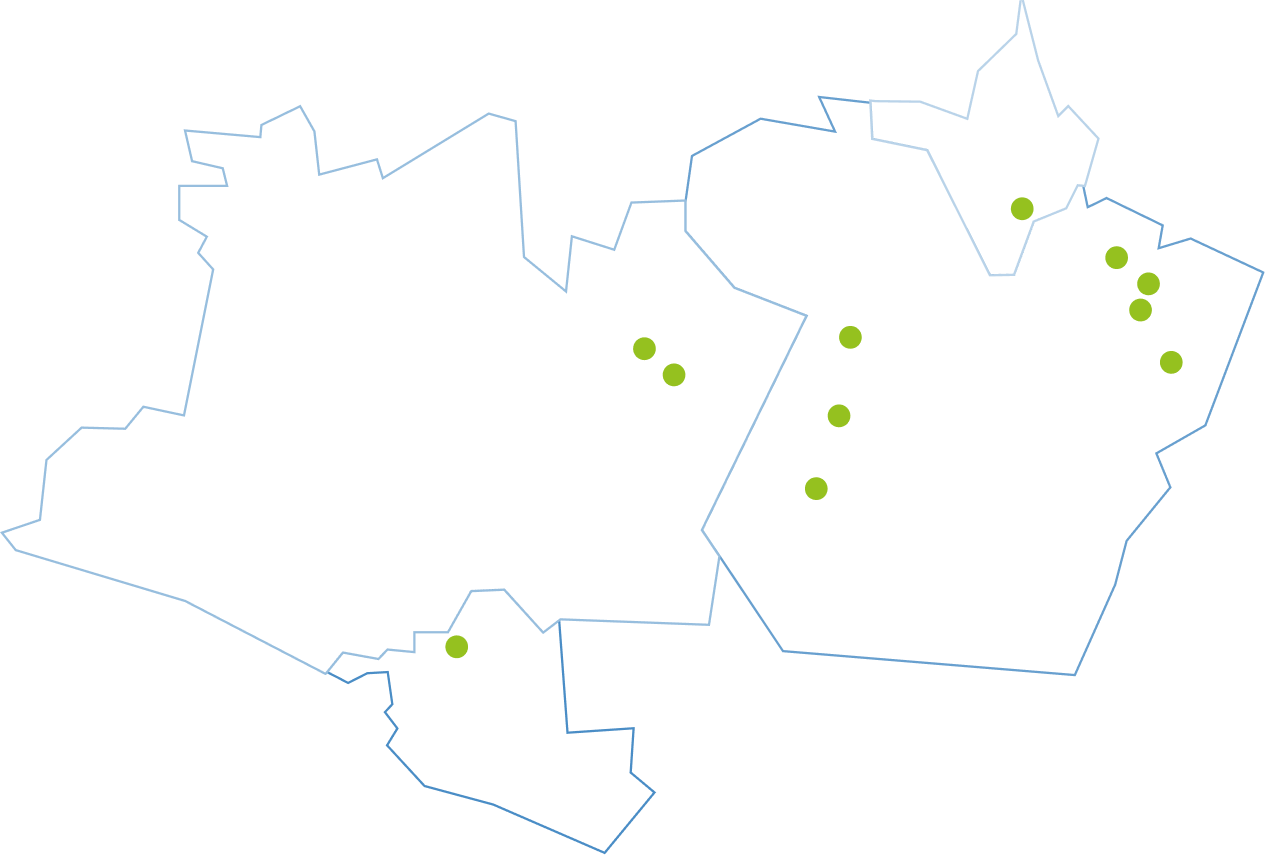 Mapa da Bacia Amazônica com pontos das associadas AMPORT