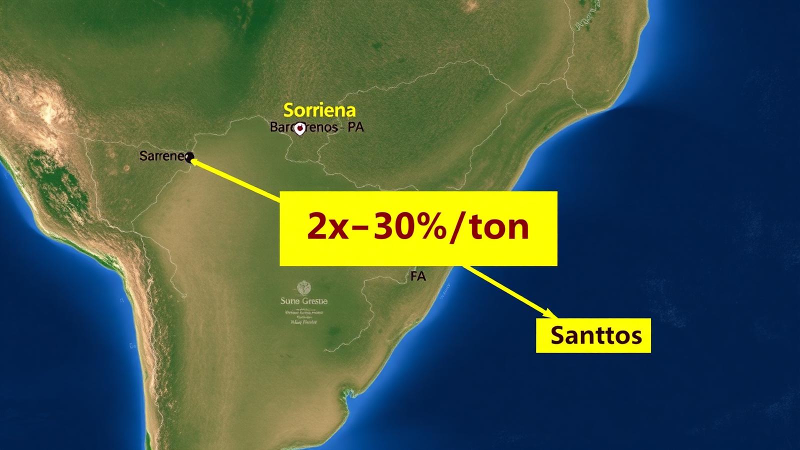 Comparativo de distância e custo entre o corredor Barcarena e o corredor Santos