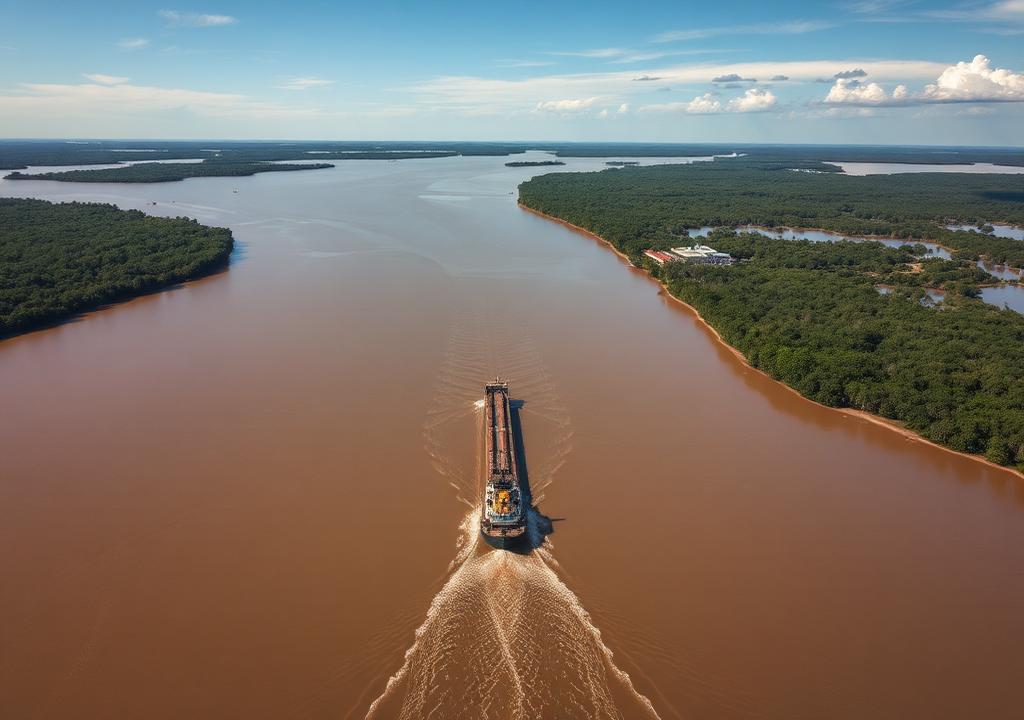 Comboio navegando no entorno da ilha de Marajó